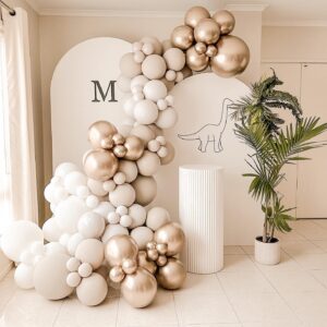 104PCS Nude Neutral Balloon Garland Arch Kit Boho Balloons Garland Double Stuffed Pearl White Balloons Cream Peach Champagne Gold Balloons for Bride Wedding Shower Birthday Party Decorations