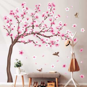 DECOWALL SG4-2306 Cherry Blossom Tree Wall Stickers Decals Peel and Stick Removable Wall Stickers for Kids Nursery Bedroom Living Room décor Floral Bird Furniture Art Baby Birch