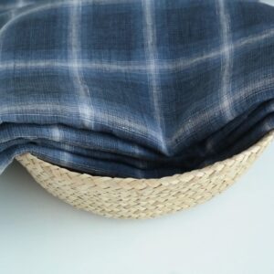 Navy Blue Linen Gradation Plaid Fabric | Versatile Fabric Material - Ideal for Sewing, Crafts and Home Decor