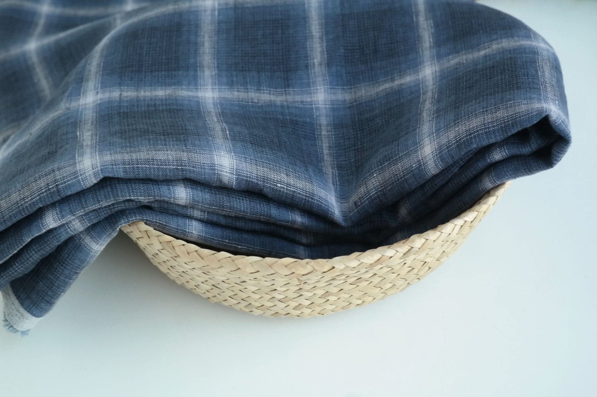 Navy Blue Linen Gradation Plaid Fabric | Versatile Fabric Material - Ideal for Sewing, Crafts and Home Decor