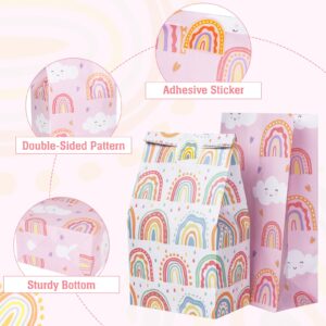 DECORLIFE 24PCS Rainbow Party Favor Bags, 4 Styles, Rainbow Goodie Bags for Birthday Party, Perfect for Girls, Kids, Boys, Stickers Included