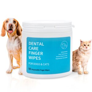 spanielbuns dog dental wipes for cats & dogs teeth cleaning - dog breath freshener, tartar remover, all natural ingredients dog dental care, 50ct pre-soaked finger toothbrush wipes, no hard toothbrush