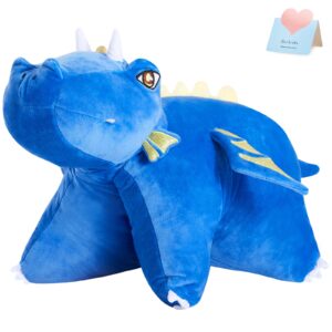 Houwsbaby 18" Dinosaur Plush Pillow Dinosaur Stuffed Animal Dino Gifts for Toddler Boys Kids on Birthday Christmas Valentines，Blue