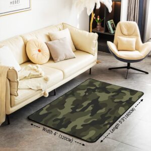 jejeloiu Camouflage Area Rug 5x7 Camo Indoor Floor Mat Camouflage Print Rugs for Living Room Bedroom Decor Military Style Green Accent Rug