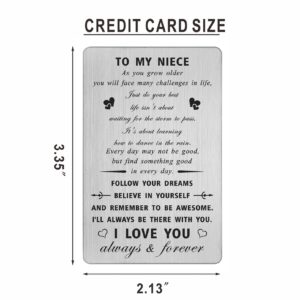 Niece Birthday Card Gifts - Niece Gifts from Auntie Uncle - Engraved Message Niece Wallet Card