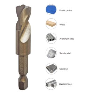 NordWolf 1/2" M35 Cobalt Stubby Drill Bit for Stainless Steel, Hard Metals & Cast Iron, with 1/4" Hex Shank for Quick Chucks & Impact Drivers