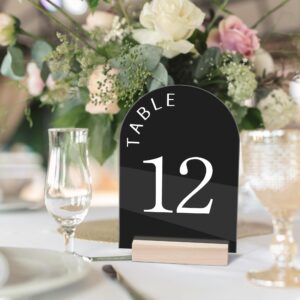 KOSKIMER Acrylic Table Numbers for Wedding Reception 1-15, Modern Arch Wedding Table Numbers with Wood Stands, 5x7 Inch Table Number Signs and Holders for Wedding, Anniversary, Party, Event