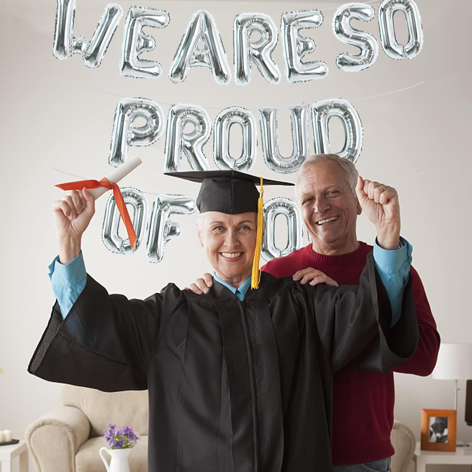 TONIFUL We are So Proud of You Banner Balloons 16 Inch Silver 2024 Graduation Banner Congratulations Letter Foil Balloons for 2024 Graduation Commencement 2024 High School College Graduation