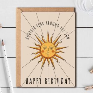 EruditeGifts Another Year Around The Sun Happy Birthday Bohemian Style Greetings Card - Birthday Card With Sun - Happy Birthday Card