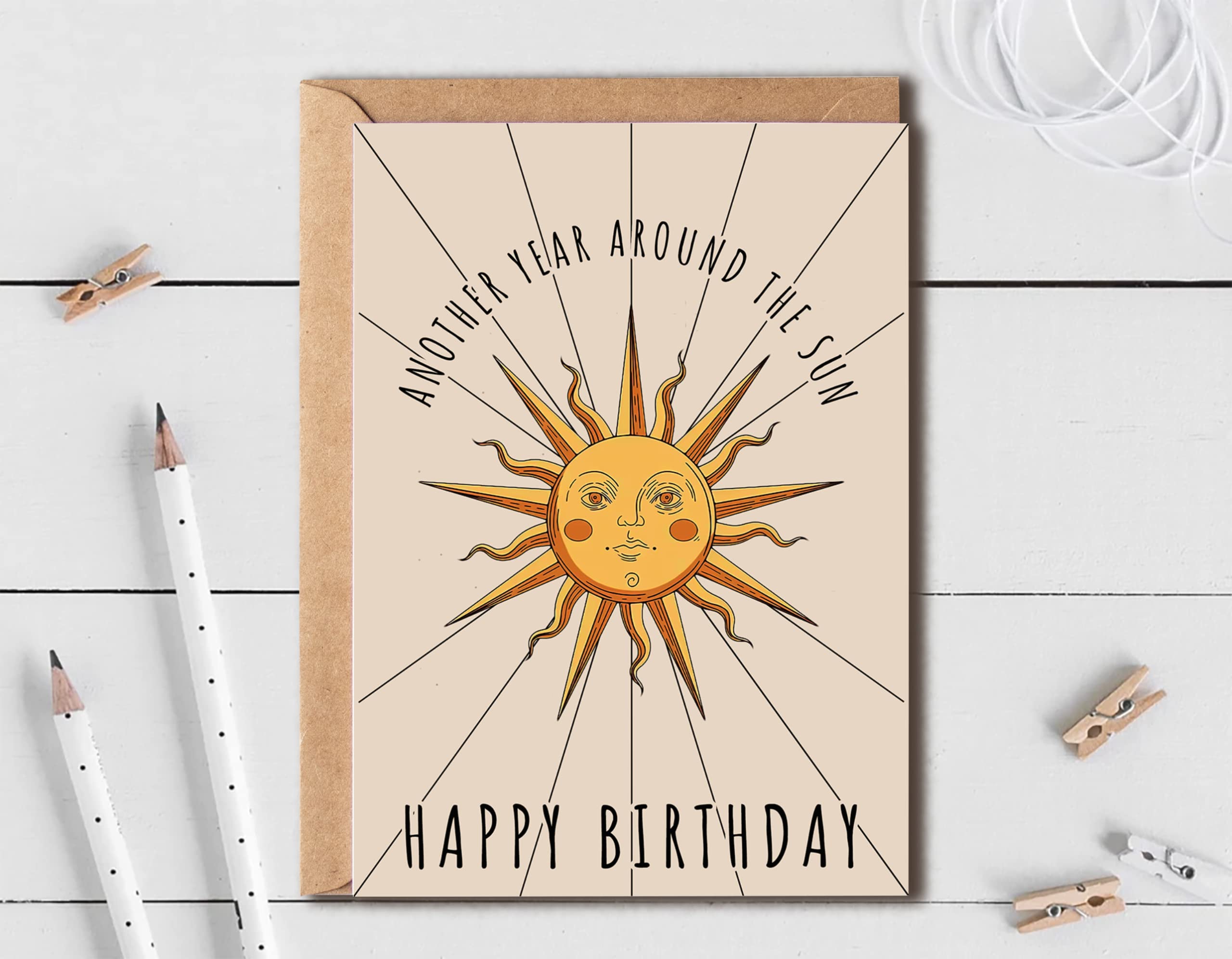 EruditeGifts Another Year Around The Sun Happy Birthday Bohemian Style Greetings Card - Birthday Card With Sun - Happy Birthday Card