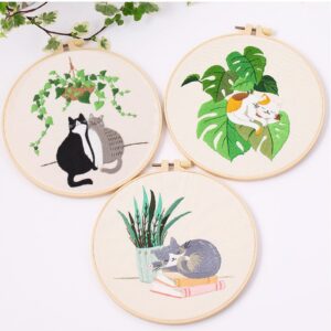 Highkick Cat Embroidery Kits for Beginners, Embroidery Kits for Adults, Easy Embroidery Kit