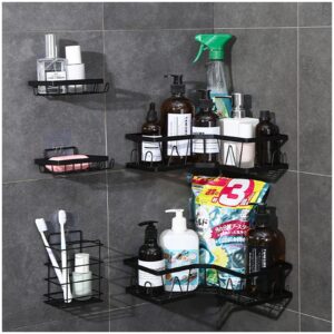 YLNAPUOPJIA 5 Pack Corner Shower Caddy with Adhesive Hooks & Soap Holder - Stainless Steel Organizer for Bathroom and Tub, No Drilling Required