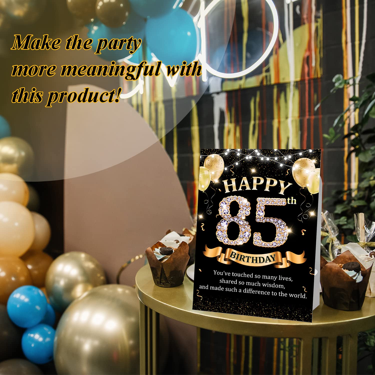 CMHIE 85th Birthday Party Signs with Paper Holder - Black Gold 85 Year Birthday Party Table Signs Decorations for Happy Birthday Party Activities Celebration Reception Table Supplies - dangold16