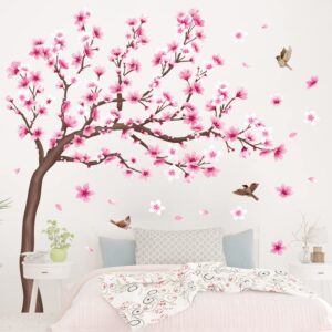 DECOWALL SG4-2306 Cherry Blossom Tree Wall Stickers Decals Peel and Stick Removable Wall Stickers for Kids Nursery Bedroom Living Room décor Floral Bird Furniture Art Baby Birch