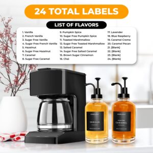 Homelistic Syrup Dispenser for Coffee Bars, Set of 2 Glass Syrup Bottles with Black Pumps, 16.9 oz 500 ml, Coffee Bar Accessories, Includes Sugar Free Coffee Syrup Labels in Black