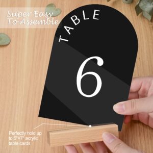 KOSKIMER Acrylic Table Numbers for Wedding Reception 1-15, Modern Arch Wedding Table Numbers with Wood Stands, 5x7 Inch Table Number Signs and Holders for Wedding, Anniversary, Party, Event