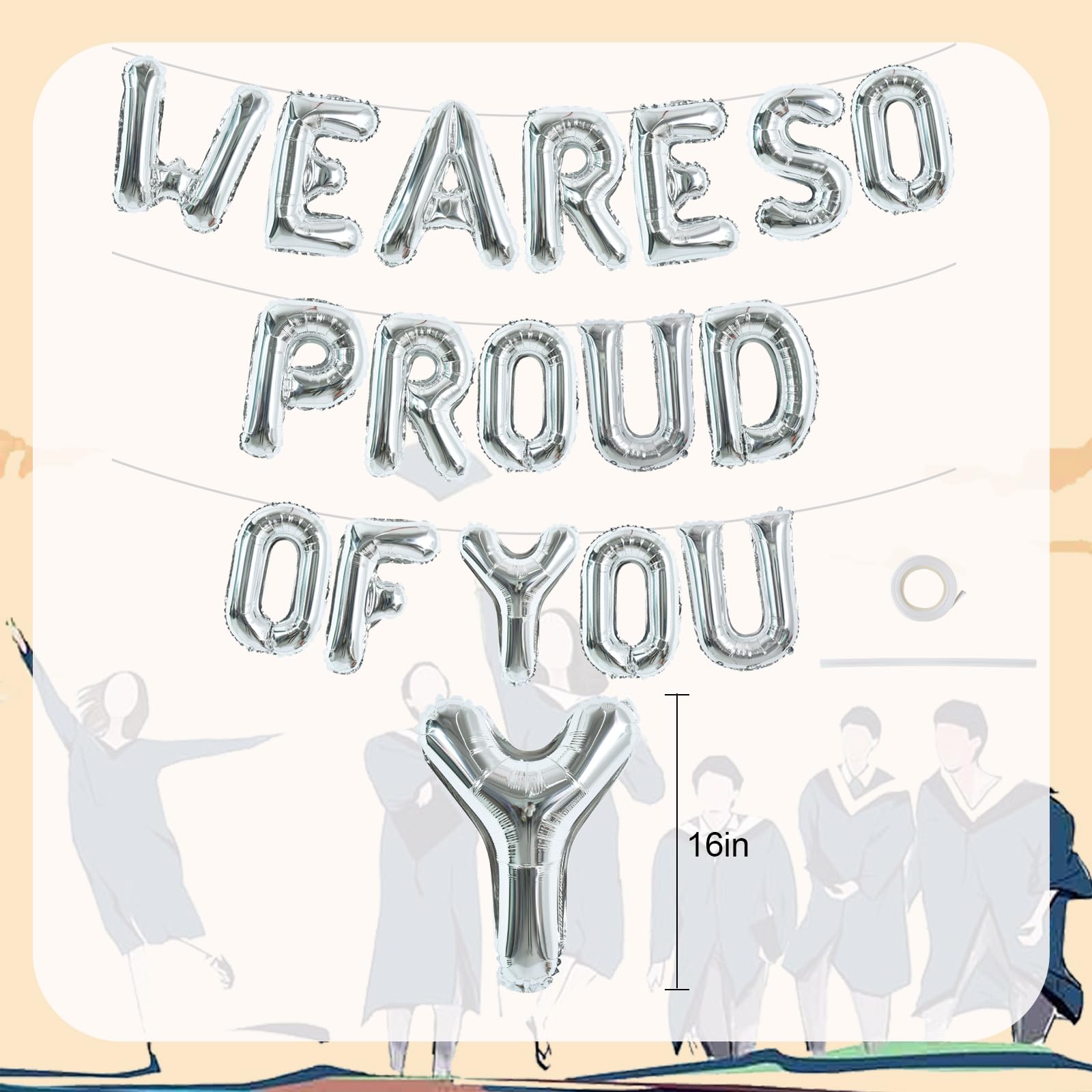 TONIFUL We are So Proud of You Banner Balloons 16 Inch Silver 2024 Graduation Banner Congratulations Letter Foil Balloons for 2024 Graduation Commencement 2024 High School College Graduation