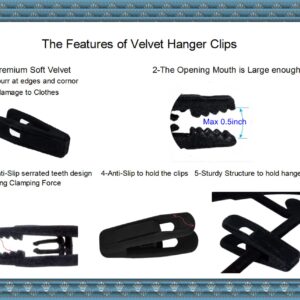 20Pcs Velvet Hangers Clips,Pants Hangers Clips, Strong Finger Flocked Clips Perfect for Use with Slim-line Clothes Velvet Hangers,Clothes Pins (Black, 20PCS)