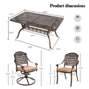 TITIMO 7 Piece Cast Aluminum Patio Dining Set, Outdoor Dining Furniture Patio Table and Chairs Set with 4 Stackable Chairs, 2 Swivel Chairs & 1 Rectangle Dining Table for Backyard Garden Deck