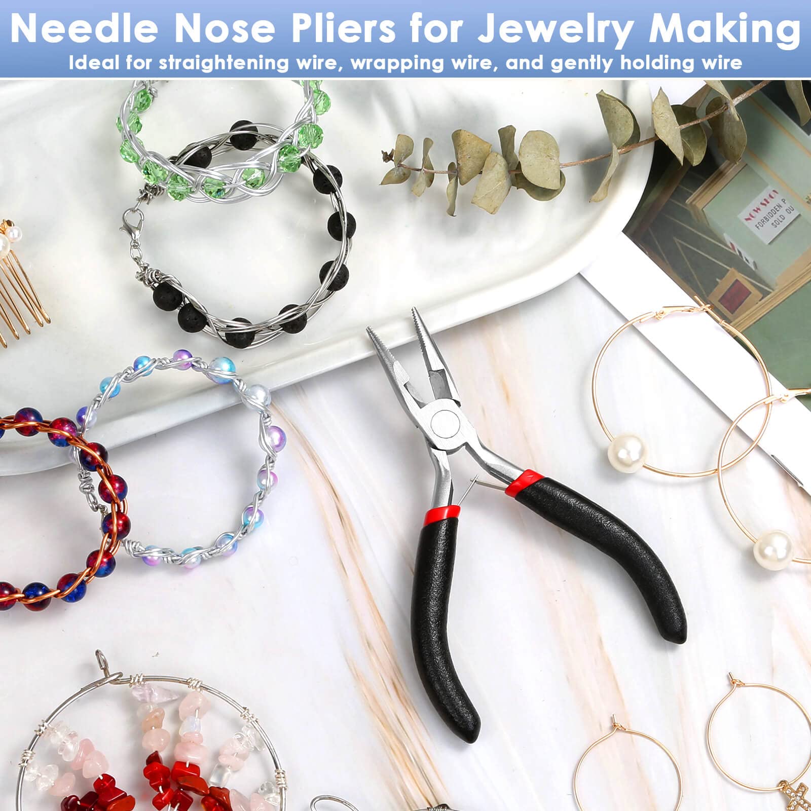 Billbotk Needle Nose Pliers For Jewelry Making, Long Nose Craft Pliers, Needlenose Pliers For Jewelry Making