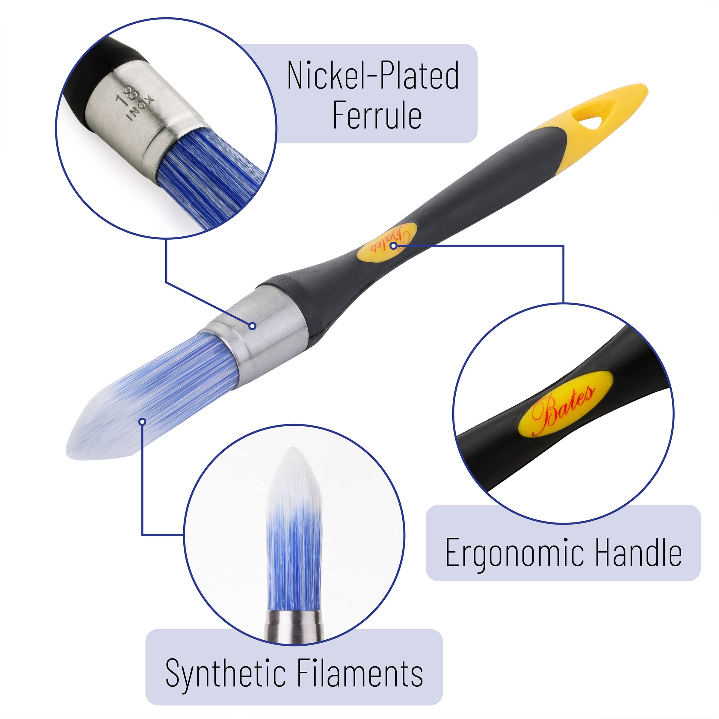 Bates- Trim Brush Set, 5/8”, 3/4” and 1”, Trim Paint Brush, Small Paint Brush, Trim Brushes for Painting, Small Brushes for Painting, Paint Brush for Trim, Paint Brushes for Walls