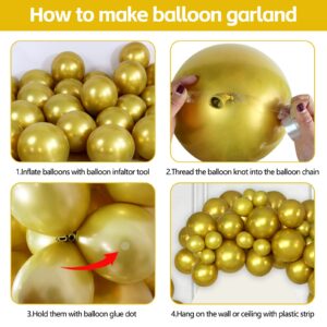 Metallic Gold Balloon Garland Arch Kit, 102pcs 5/10/12/18 inch Chrome Gold Latex Balloons Different Sizes Pack for Birthday Graduation Baby Shower Wedding New Year Party Decorations