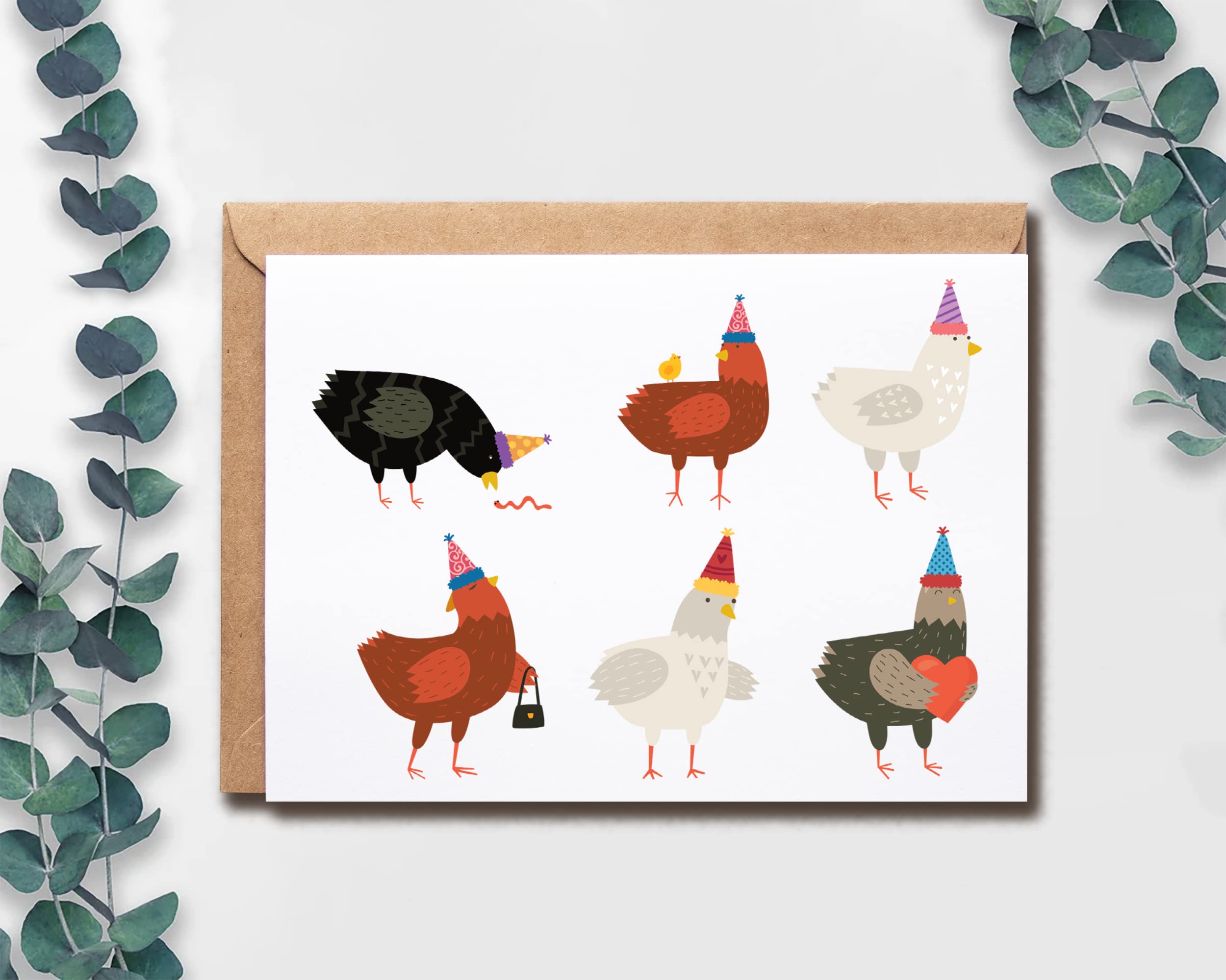 EruditeGifts Birthday Card - Funny Chicken Design - Illustrated, Premium Cardstock - Farmhouse Style - Includes Envelope