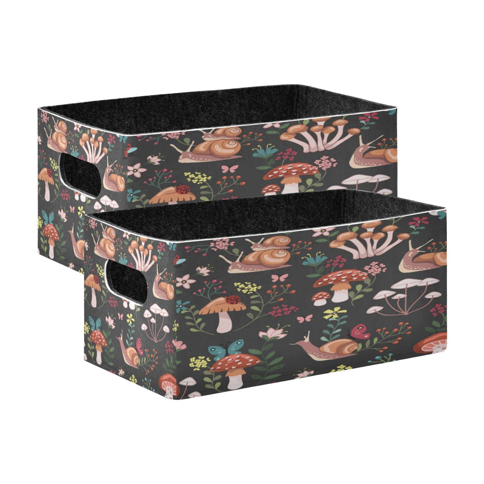 Kcldeci 2Pcs Storage Baskets For Shelves Mushrooms Snails Butterflies Ladybugs Foldable Storage Bins Cube Fabric Bins Organizer for Nursery Home Office Kids Toys