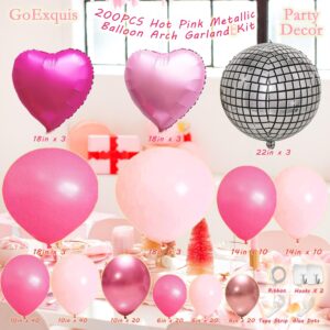 GoExquis 200PCS Hot Pink Metallic 22"18"14"10" Balloon Arch Garland Birthday Baby Shower Bridal Shower Valentine Engagement Wedding Party Decorations Supplies