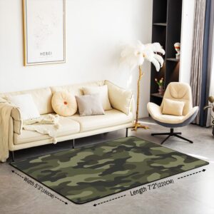 jejeloiu Camouflage Area Rug 5x7 Camo Indoor Floor Mat Camouflage Print Rugs for Living Room Bedroom Decor Military Style Green Accent Rug