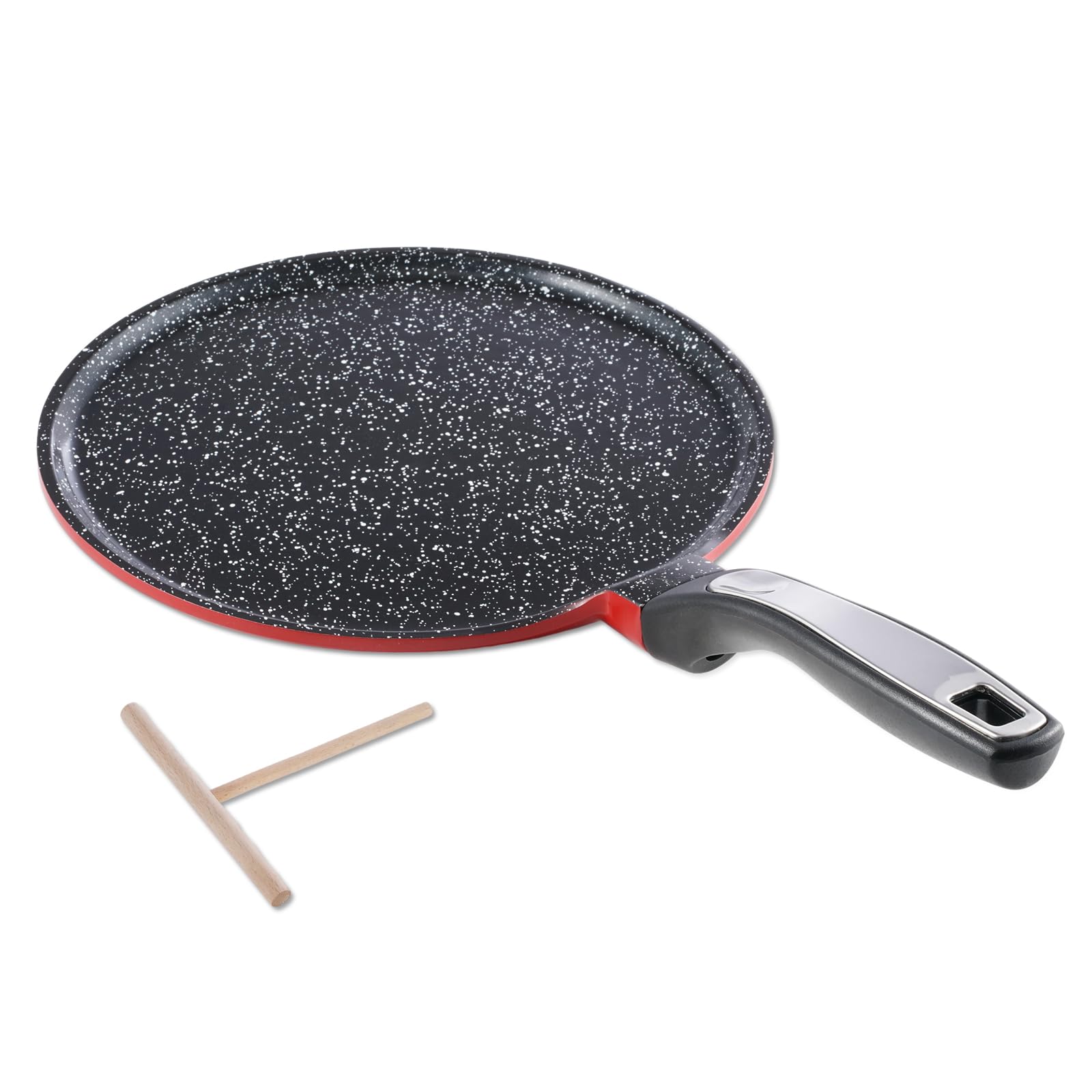 ROSSETTO Non-Stick Crepes Pan from France, Red 9.5in Ceramic Coating Pancake Skillet with Spreader, PFOA and PTFE-Free, Compatible with All Stovetops, for pancakes, eggs, omlets, quesadillas,tortillas