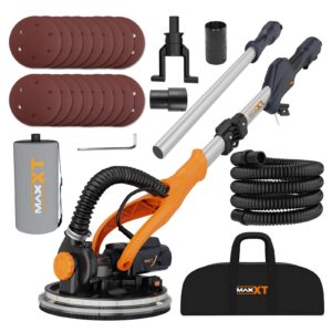 maxxt drywall sander with vacuum dust collection, popcorn ceiling removal tool, 6 variable speed foldable telescopic electric wall sander, 600-1900rpm power sander tool, led light, 18pcs sanding discs