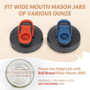 Soligt 4 Pack Mason Jar Lids, Wide Mouth Pour Spout Flip Cap Lids for Ball Brand Mason Jars, Leak Proof Airtight for Drinking Salad Dressing & Food Storing