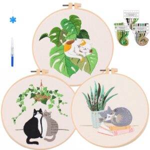 highkick cat embroidery kits for beginners, embroidery kits for adults, easy embroidery kit