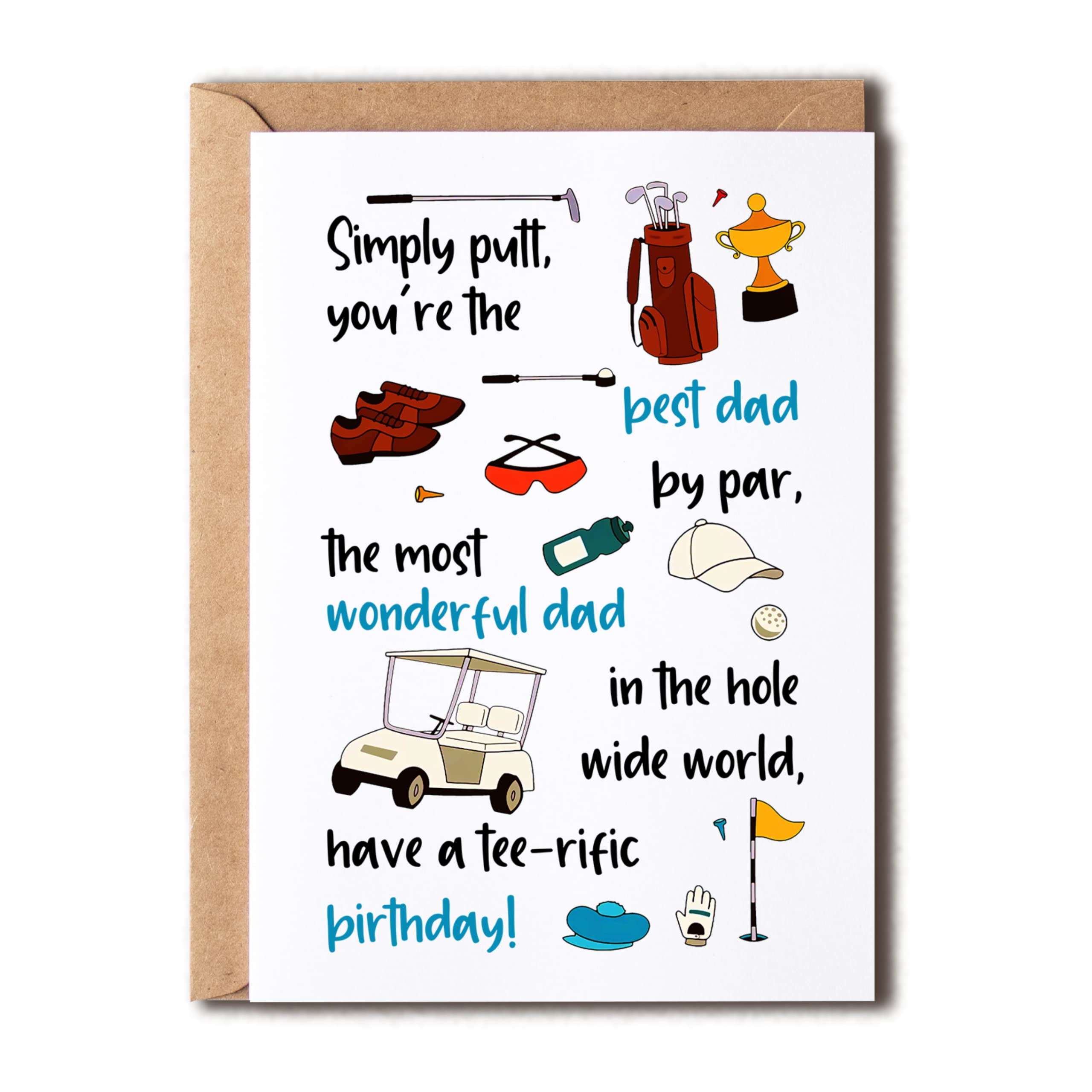 EruditeGifts Simply Putt You're The Best Dad By Par - Funny Birthday Card For Dad From Son Daughter - Golf Birthday Greeting Card For Daddy