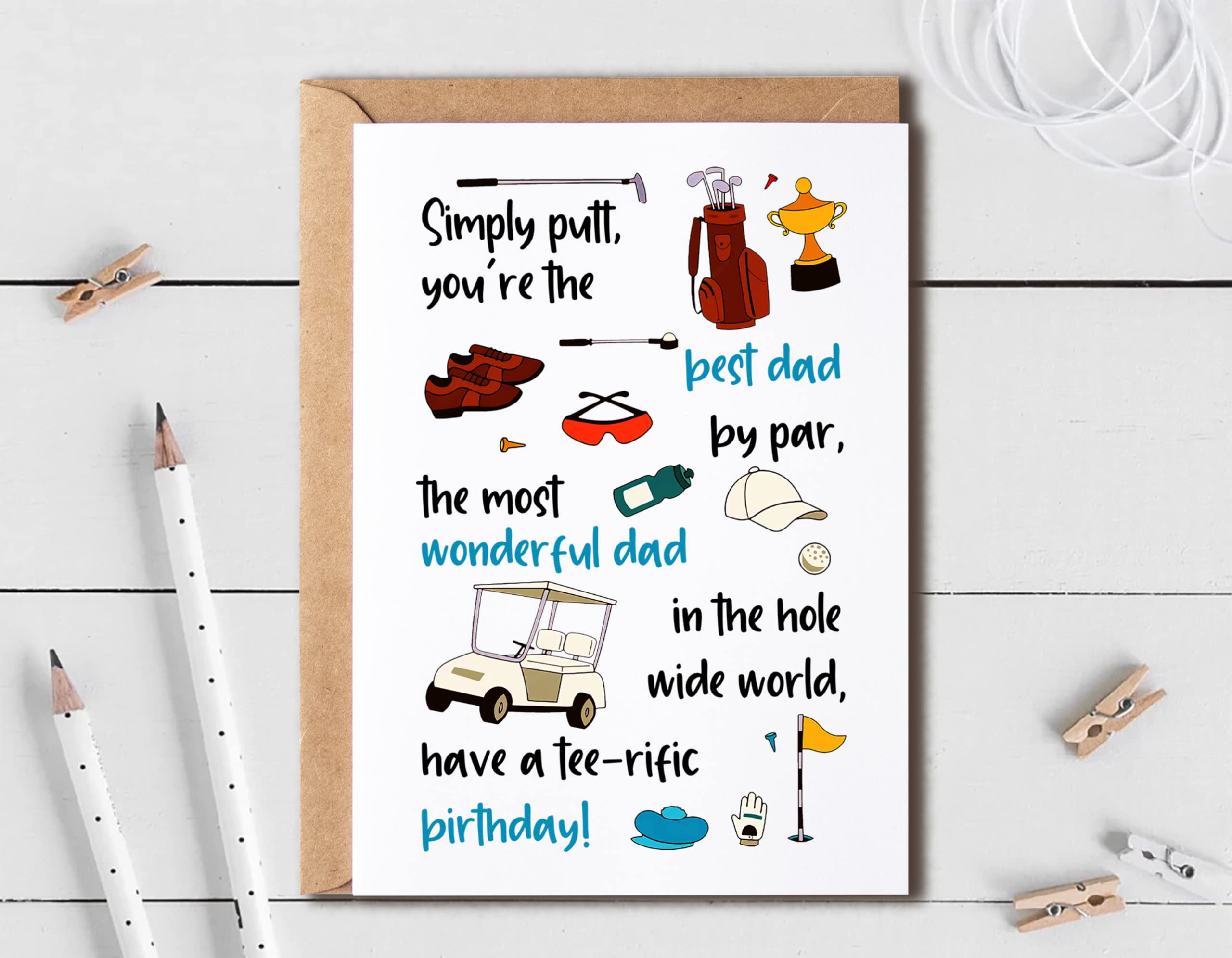 EruditeGifts Simply Putt You're The Best Dad By Par - Funny Birthday Card For Dad From Son Daughter - Golf Birthday Greeting Card For Daddy