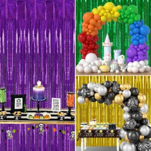 Isaspire 2 Pack Foil Fringe Backdrop Curtains, Tinsel Backdrop Door Fringe, Streamer for Birthday Graduation Bachelorette Halloween Christmas Party Decorations and Photo Booth Props- Glossy Black