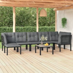 vidaXL Patio Lounge Set 8 Piece, Outdoor Patio Furniture with Coffee Table, Conversation Set with Footstool, Modern Style, Black and Gray Poly Rattan