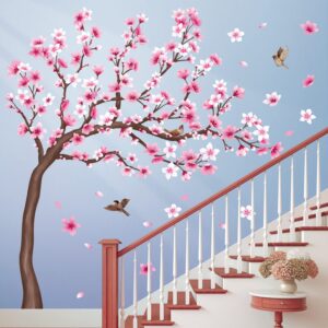 decowall sg4-2306 cherry blossom tree wall stickers decals peel and stick removable wall stickers for kids nursery bedroom living room décor floral bird furniture art baby birch