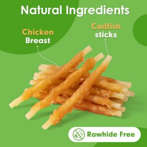 MON2SUN Rawhide Free Dog Treats Chicken Wrapped Cod Sticks for Small Dogs Healthy Training Treats Soft Dog Snacks (8.82 Ounce -Pack of 1)