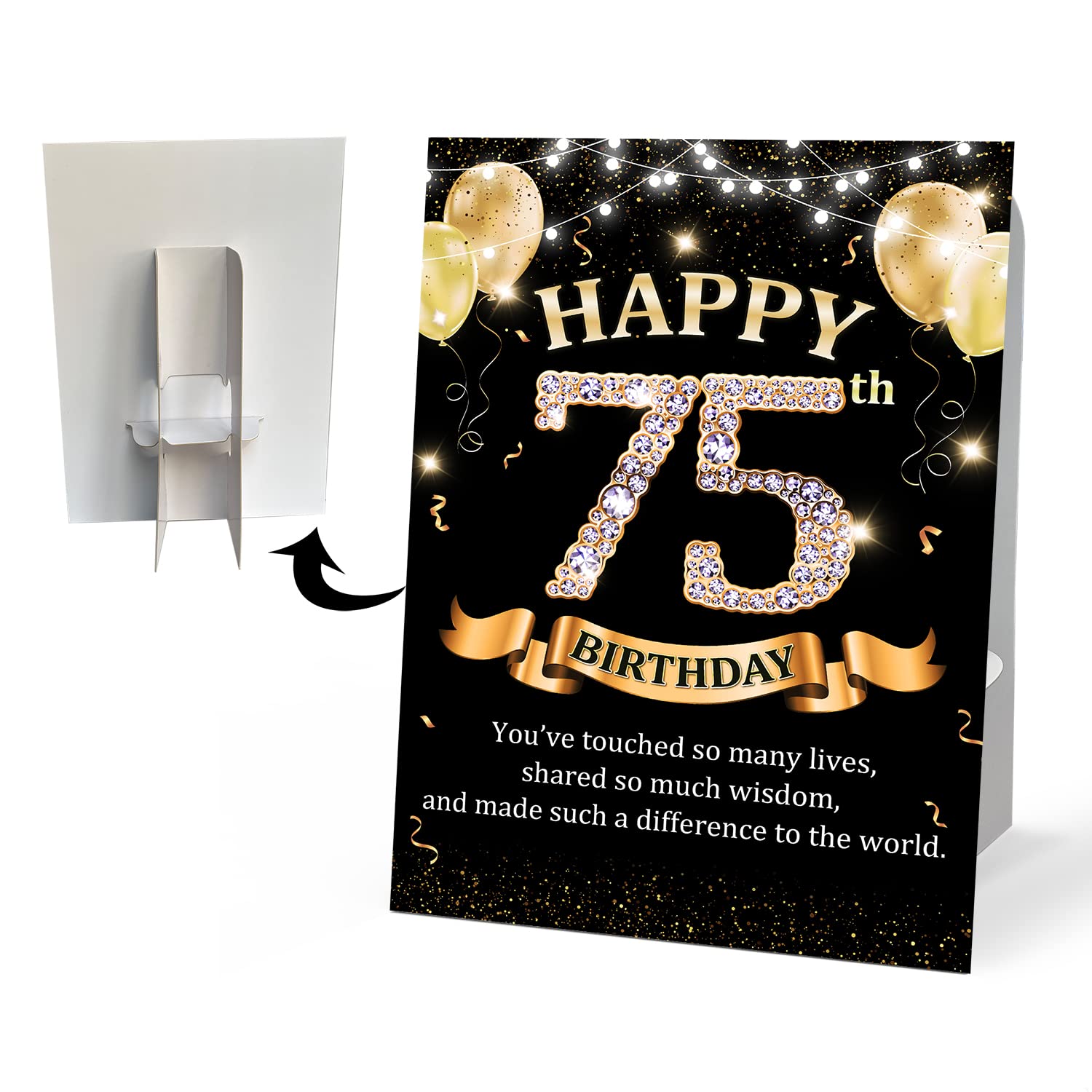 CMHIE 75th Birthday Party Signs with Paper Holder - Black Gold 75 Year Birthday Party Table Signs Decorations for Happy Birthday Party Activities Celebration Reception Table Supplies - dangold14