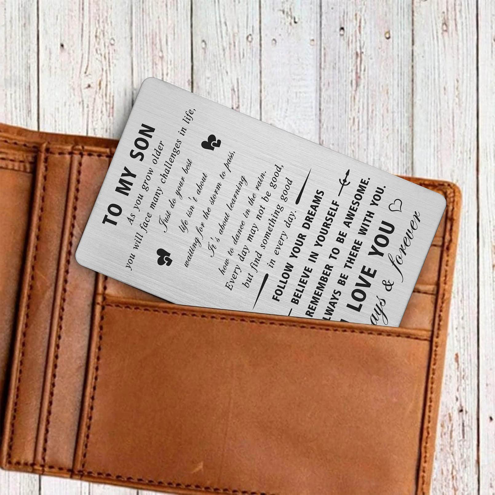 CPLJW Fathers Day Card Gifts for Son from Mom Dad - Just Do Your Best - to My Son Birthday Engraved Wallet Card Gifts Ideas