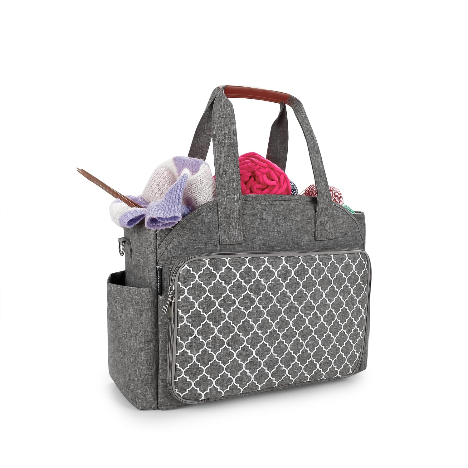 Knitting Bag Yarn Storage Tote - Yarn Storage Organizer, Crochet Organizer Bag with Crochet Hooks, Yarn Skiens, Knitting Needles and Accessories Christmas Gift(Grey)