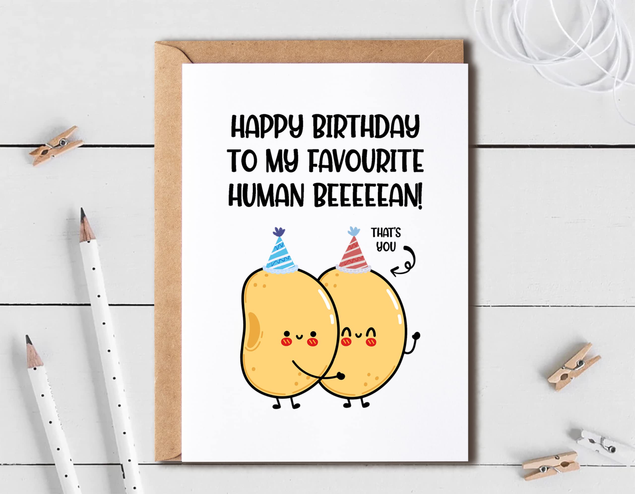 EruditeGifts Happy Birthday To My Favourite Human Bean - Card For Women And Men - Romantic Card Gifts For Her And Him - Funny Birthday Card