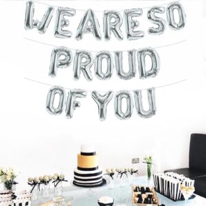 TONIFUL We are So Proud of You Banner Balloons 16 Inch Silver 2024 Graduation Banner Congratulations Letter Foil Balloons for 2024 Graduation Commencement 2024 High School College Graduation