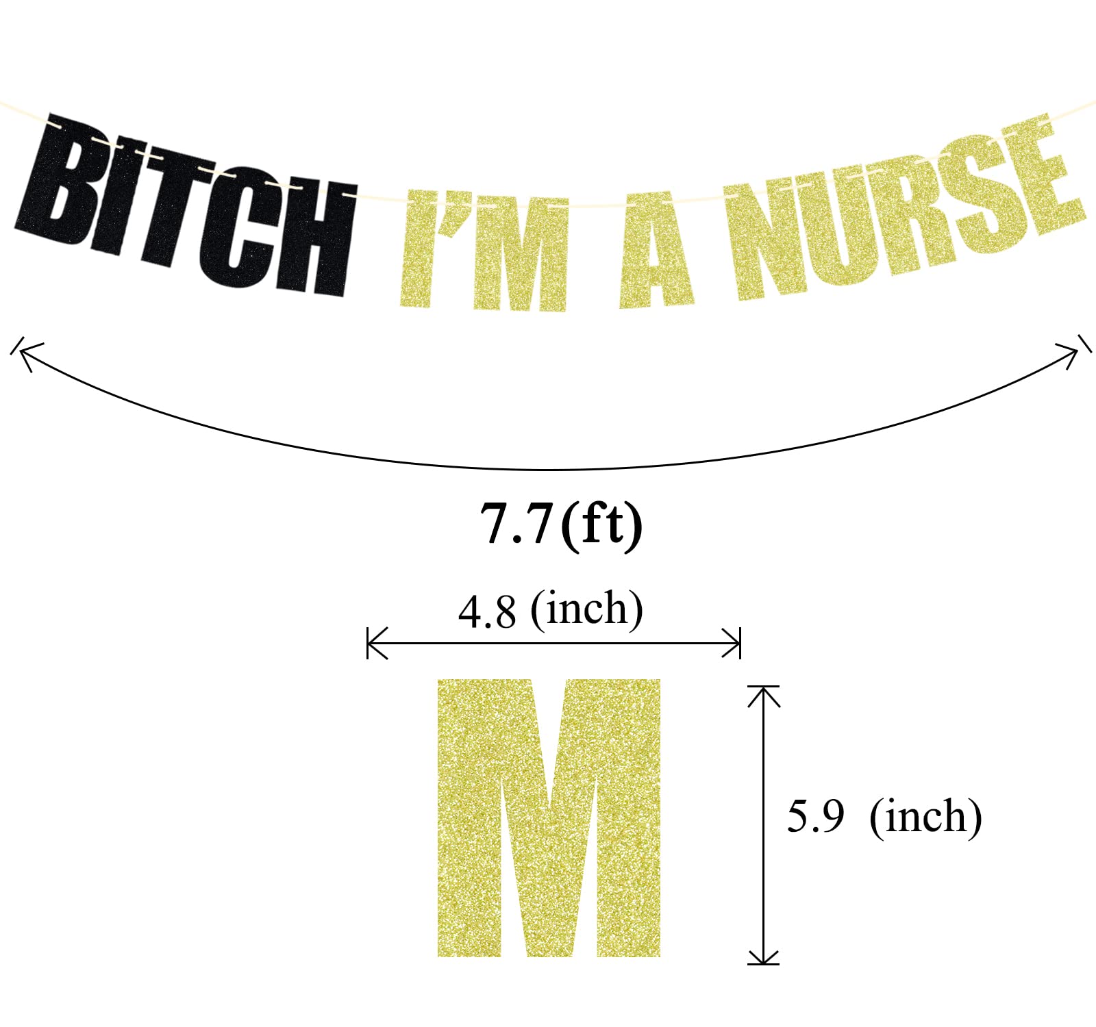 I'm a Nurse Banner, Future Nurse, Nursing School Graduation Decorations 2024, Funny Class of 2024 Nurse Grad Party Decorations Black and Gold Glitter