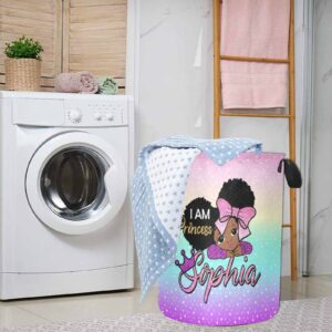 InterestPrint Customized Princess Girl Color Gradient Dot Laundry Hamper with Handle Personalized Name Collapsible Storage Basket Dirty Clothes Basket for Bathroom Bedroom College Dorm