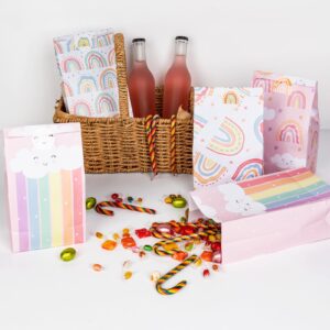 DECORLIFE 24PCS Rainbow Party Favor Bags, 4 Styles, Rainbow Goodie Bags for Birthday Party, Perfect for Girls, Kids, Boys, Stickers Included