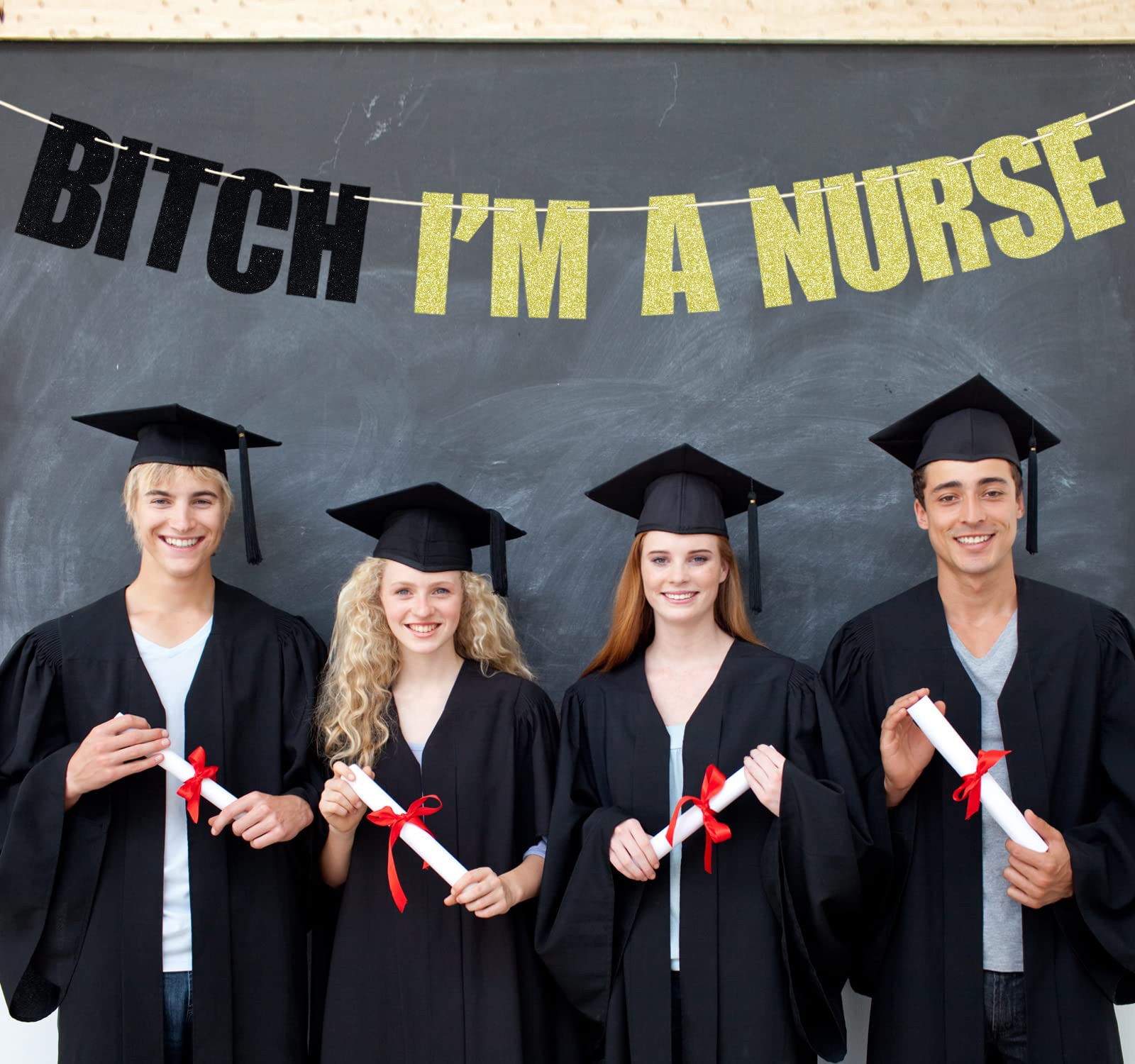 I'm a Nurse Banner, Future Nurse, Nursing School Graduation Decorations 2024, Funny Class of 2024 Nurse Grad Party Decorations Black and Gold Glitter