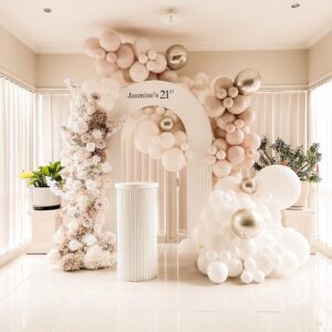 104PCS Nude Neutral Balloon Garland Arch Kit Boho Balloons Garland Double Stuffed Pearl White Balloons Cream Peach Champagne Gold Balloons for Bride Wedding Shower Birthday Party Decorations